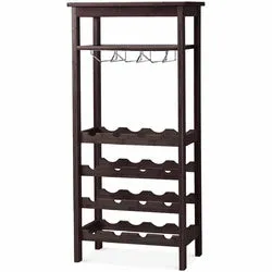 16 Bottles Bamboo Storage Wine Rack with Glass Hanger