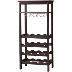 16 Bottles Bamboo Storage Wine Rack with Glass Hanger