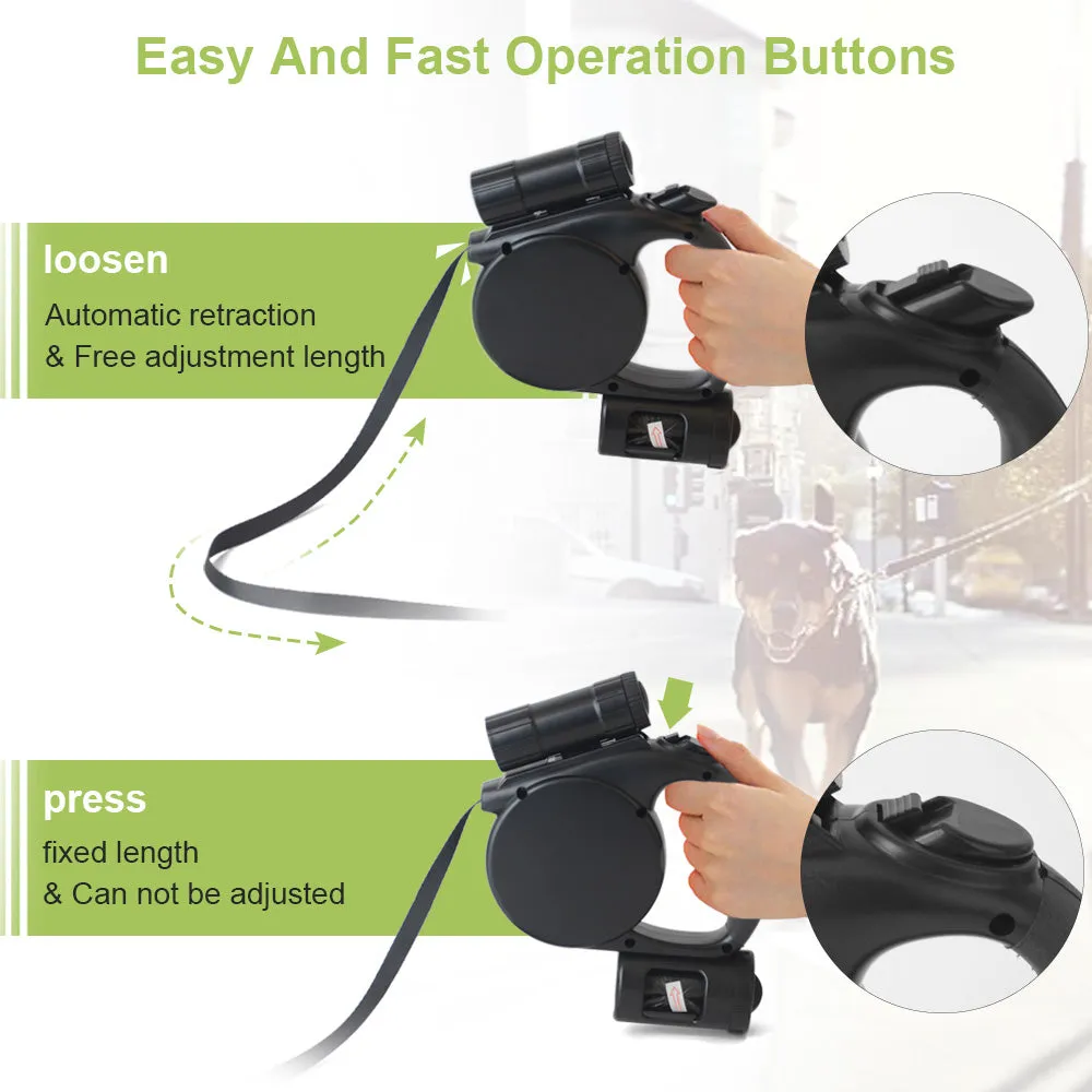 3-in-1 Dog leash with LED Flashlight   BAG Dispenser