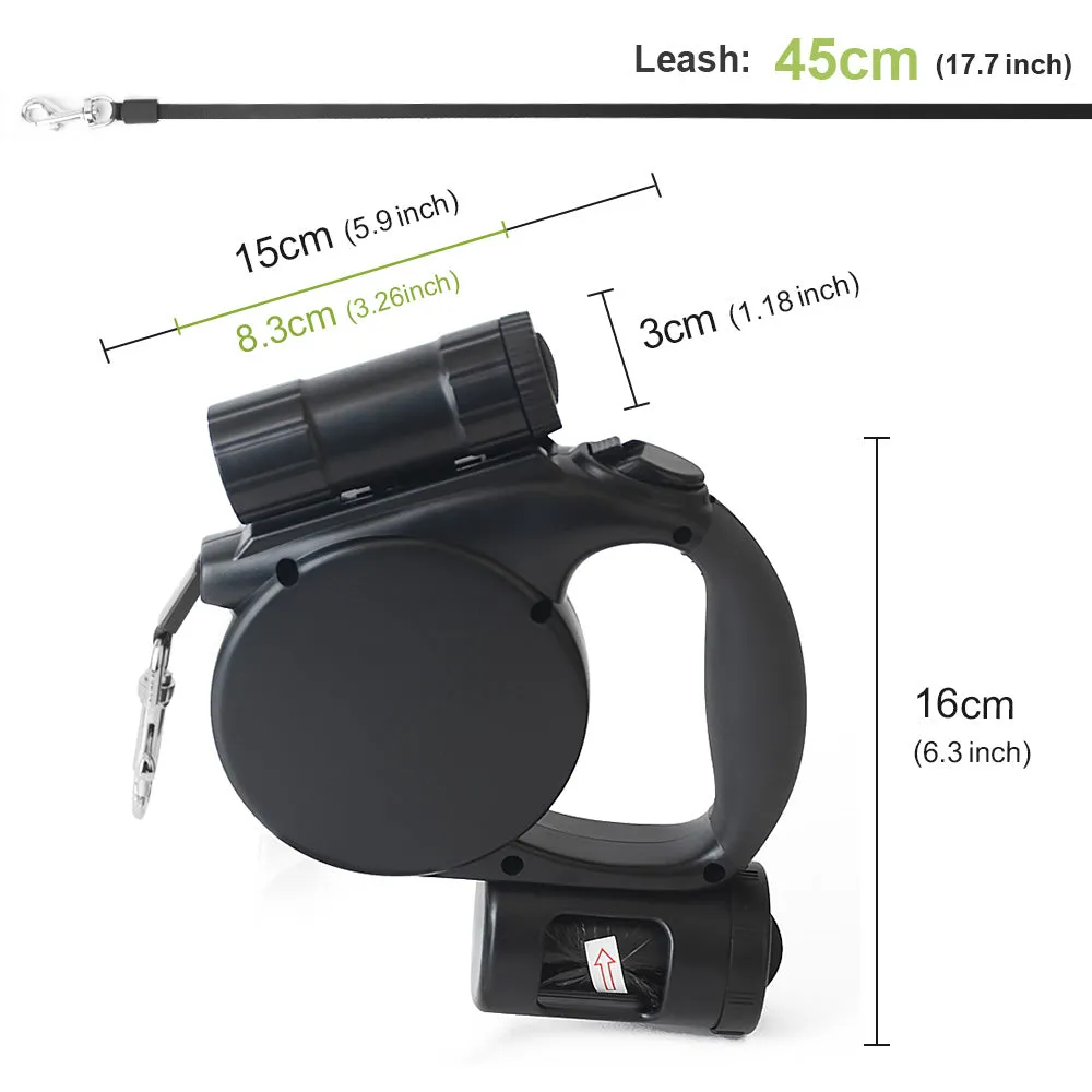 3-in-1 Dog leash with LED Flashlight   BAG Dispenser