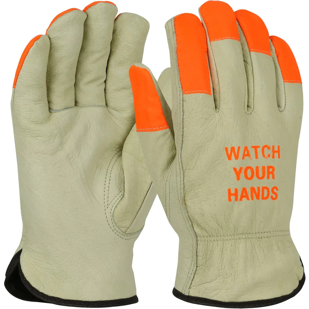 994kotp, PIP Premium Top Grain Pigskin Leather Drivers Glove with Thermal Lining and Hi-Vis Fingertips & Logo - Keystone Thumb, - Dozen (12 pairs)