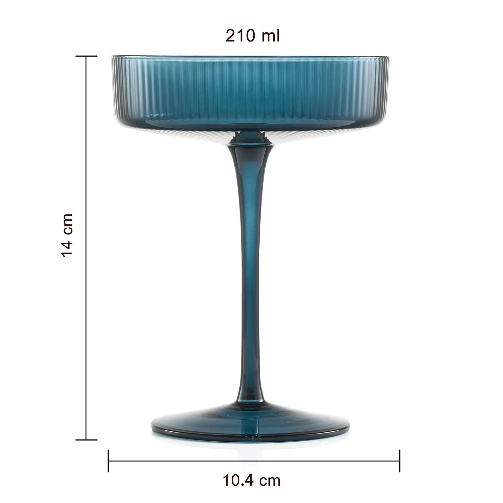 Art Deco Ribbed Pastel Coupe, & Cocktail Glasses - 6 Set