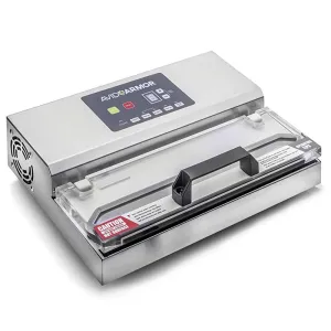 Avid Armor Vacuum Sealer Machine - A100 Stainless Construction, Clear Lid, Commercial Double Piston Pump Heavy Duty 12" Wide Seal Bar Built in Cooling Fan Includes 30 Pre-cut Bags and Accessory Hose