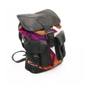 Backpack Andean Design w/ Black Leather and Purple and Orange