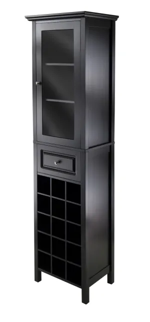 Black Glass Door Wine Cabinet 15-Bottle
