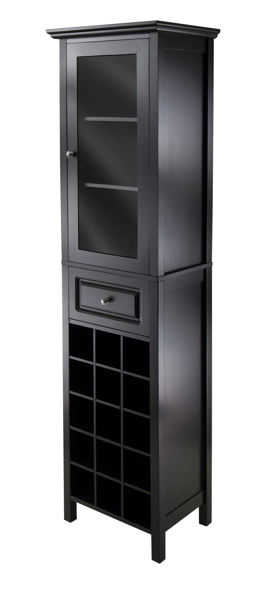 Black Glass Door Wine Cabinet 15-Bottle