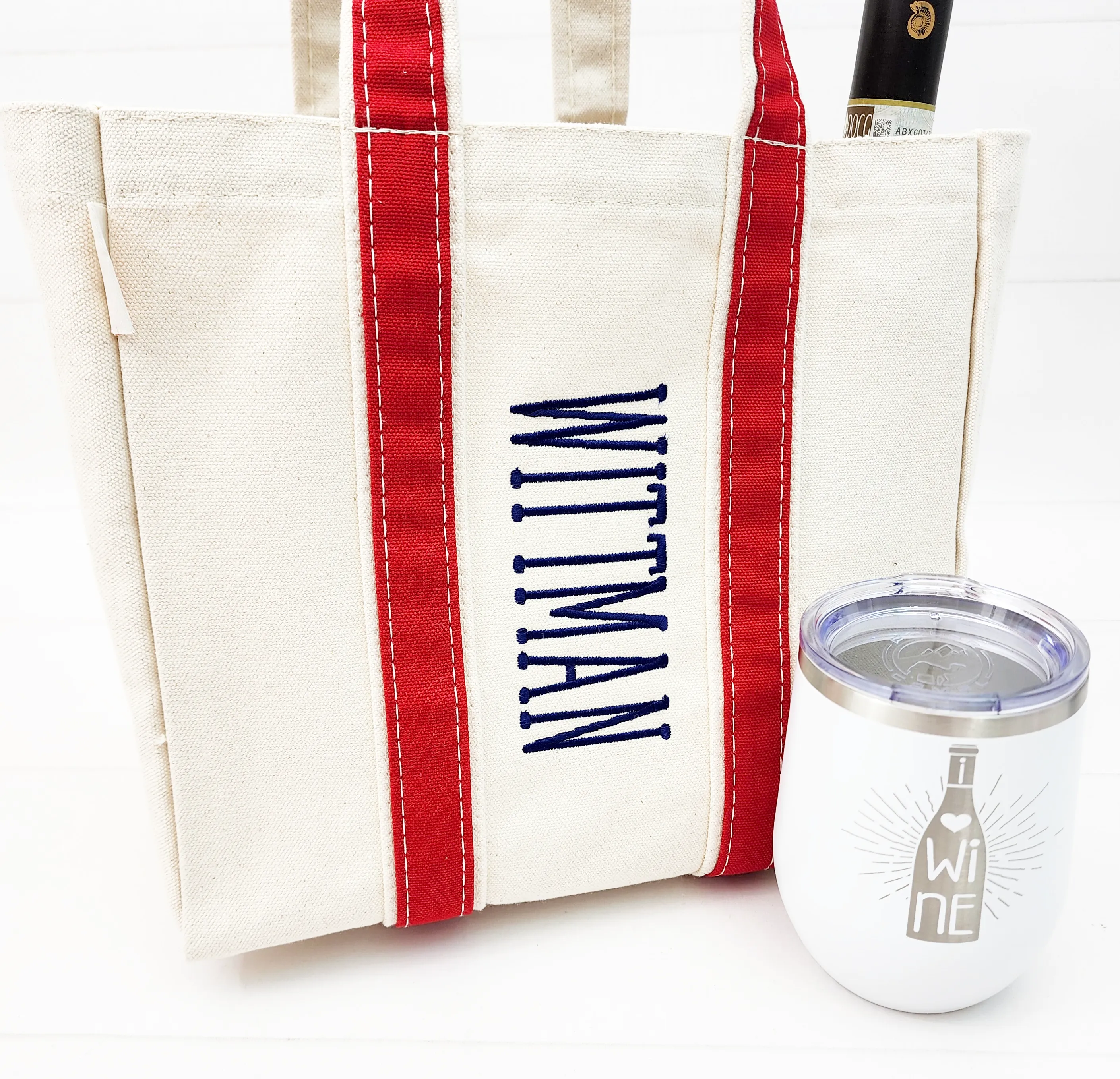 Canvas Wine Gift Bag Tote - 4 Bottle Hostess Gift - 2 Colors