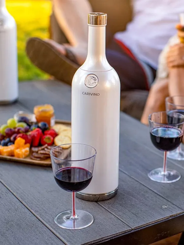 Carivino All in One Insulated Wine Bottle with Built In Glasses - Ayoka Pearl White
