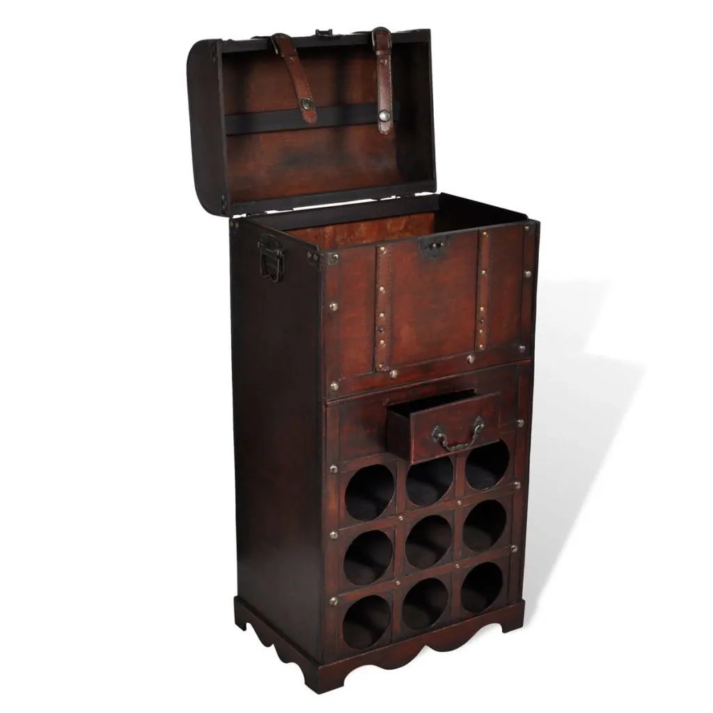 Classic Wooden Wine Rack for 9 Bottles with Storage
