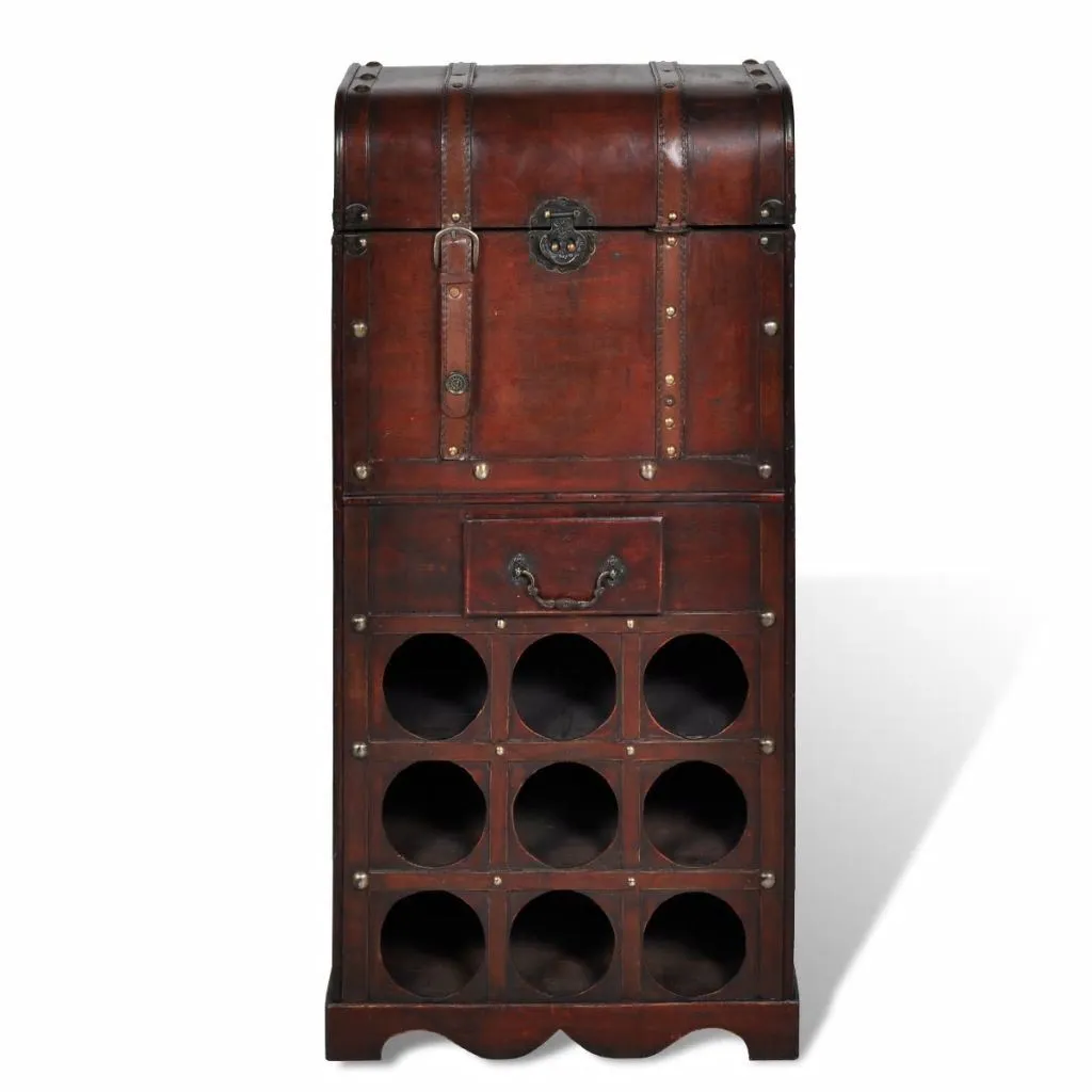 Classic Wooden Wine Rack for 9 Bottles with Storage