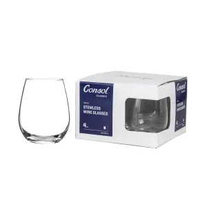 Consol Bordeaux Stemless Wine Glass 350ml Set Of 4