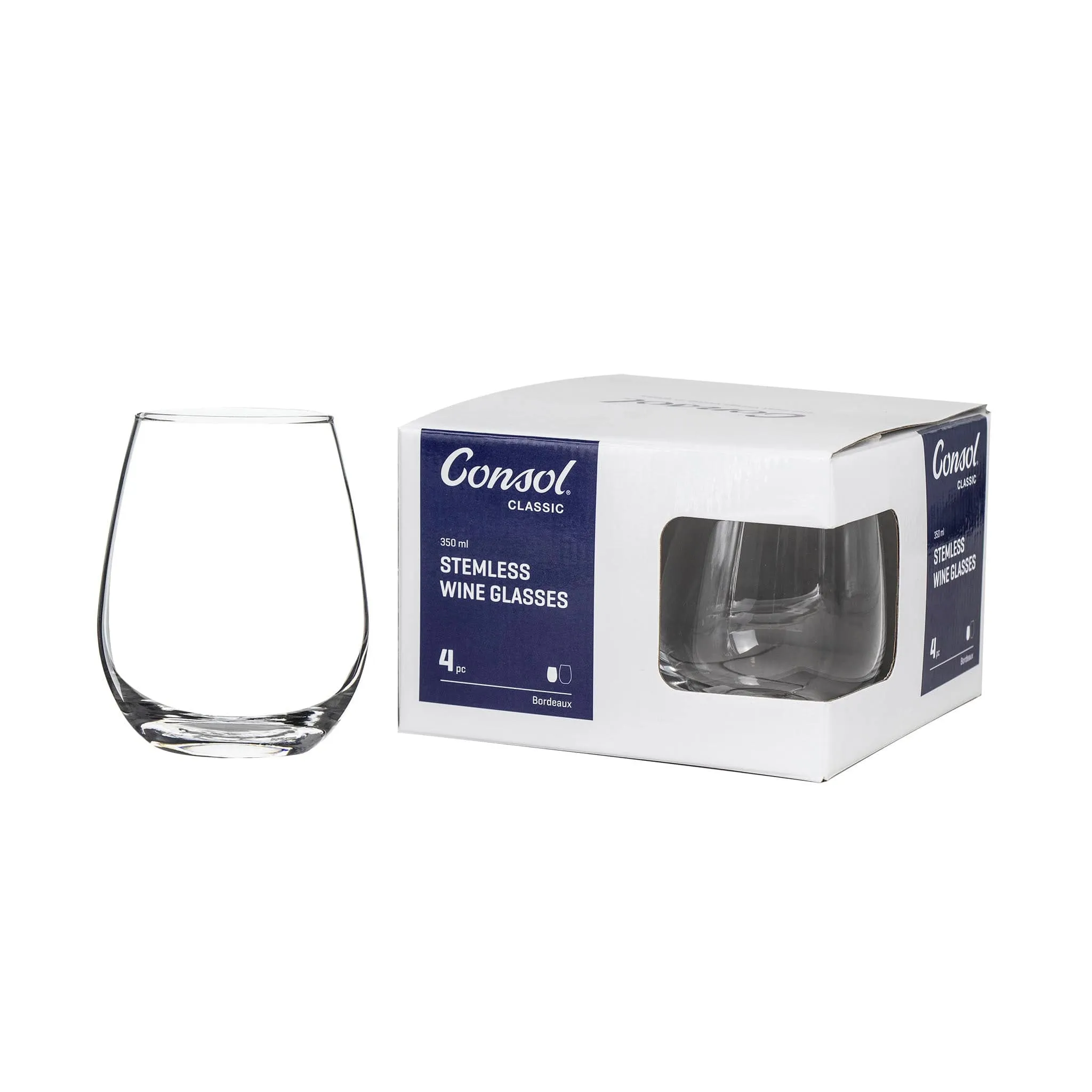 Consol Bordeaux Stemless Wine Glass 350ml Set Of 4