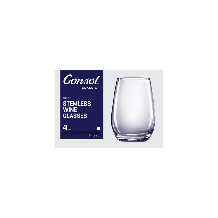 Consol Glass Bordeaux Wine Stemless 480ml Set Of 4