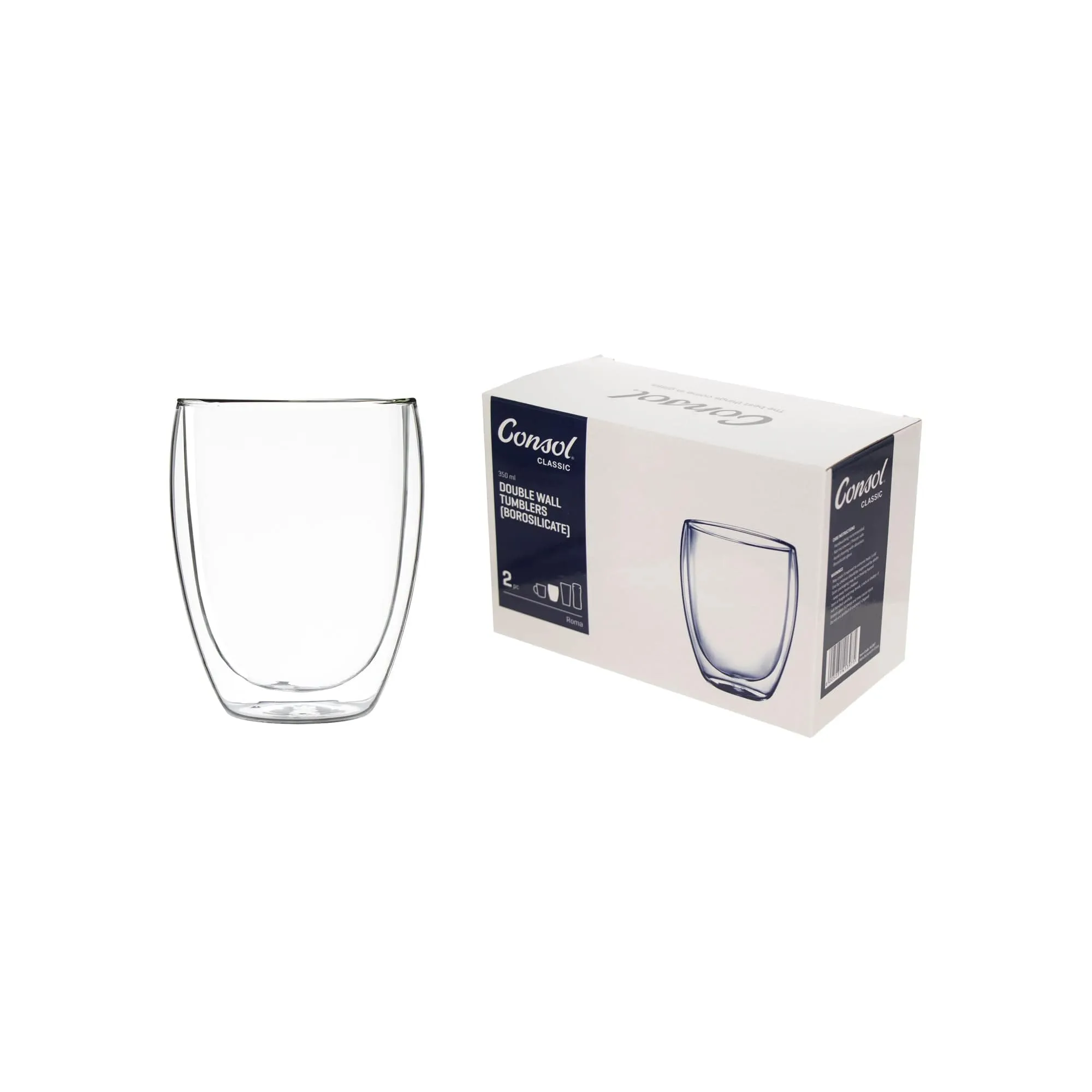 Consol Roma Double Wall Borosilicate Glass Tumbler 350ml Set Of 2