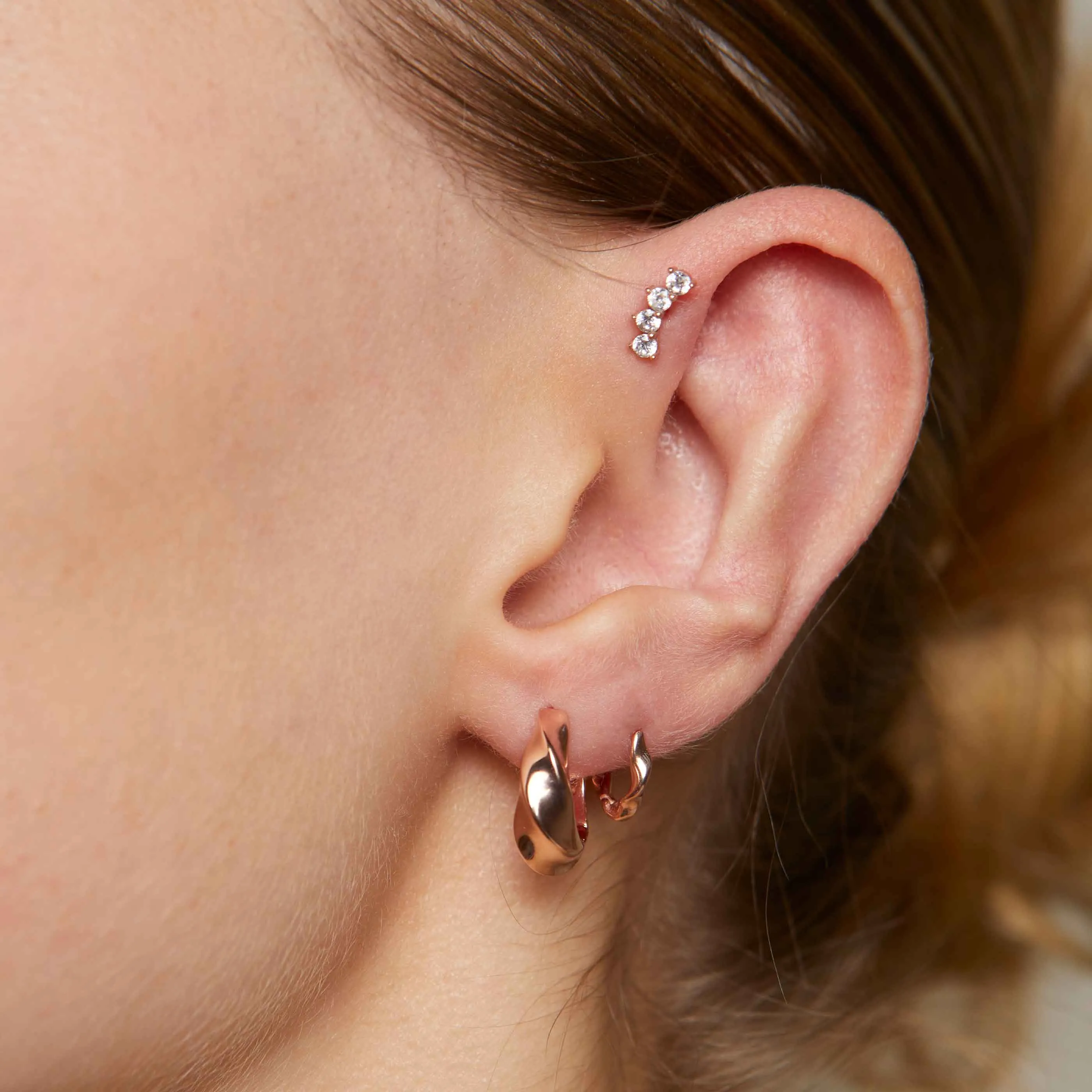 Curved Crystal Barbell in Rose Gold