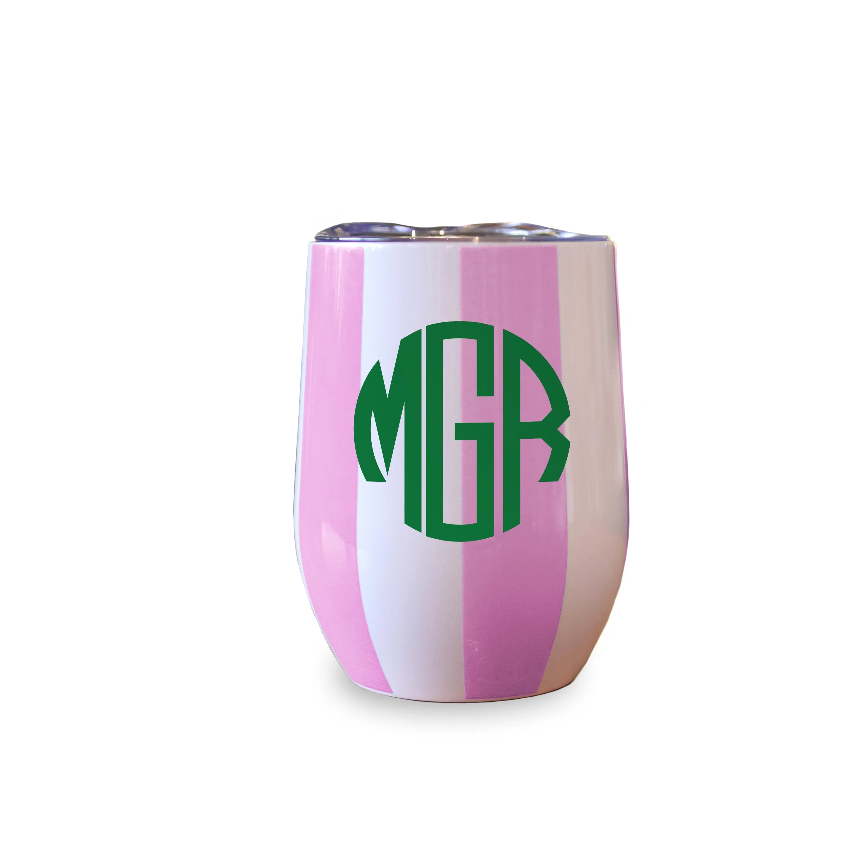 Custom Pink Stripe Wine Tumbler - Monogram