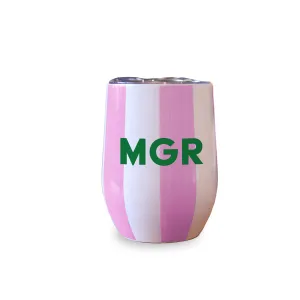 Custom Pink Stripe Wine Tumbler - Monogram