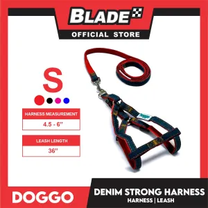 Doggo Denim Strong Harness Small (Red) Thick Leash and Straps for Your Dog