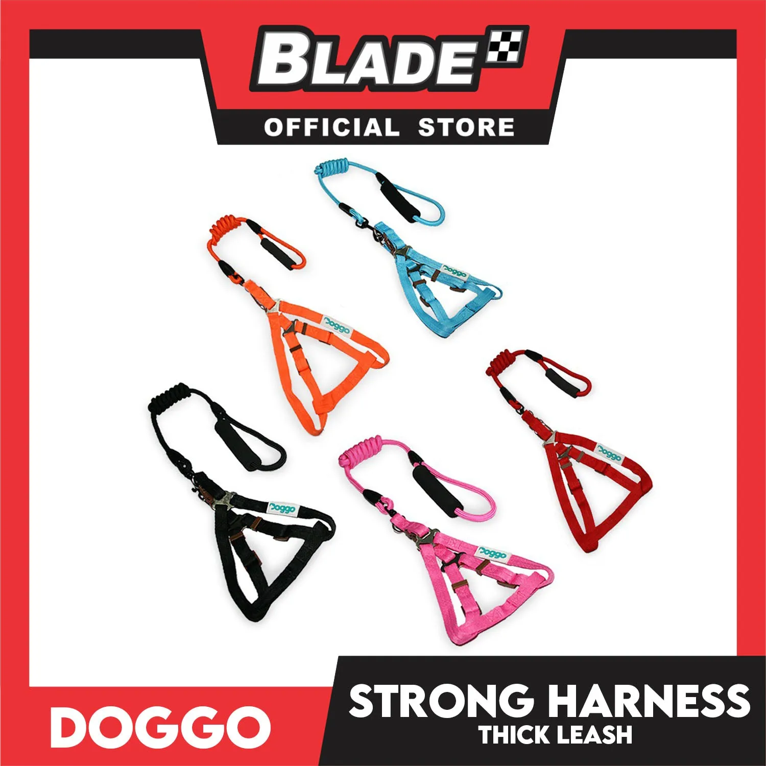 Doggo Strong Harness Thick Leash Soft Handle Steel Connector Large (Black) Safe Harness for Your Dog