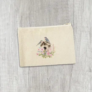 Floral Birdhouse - Canvas Zipper Pouch