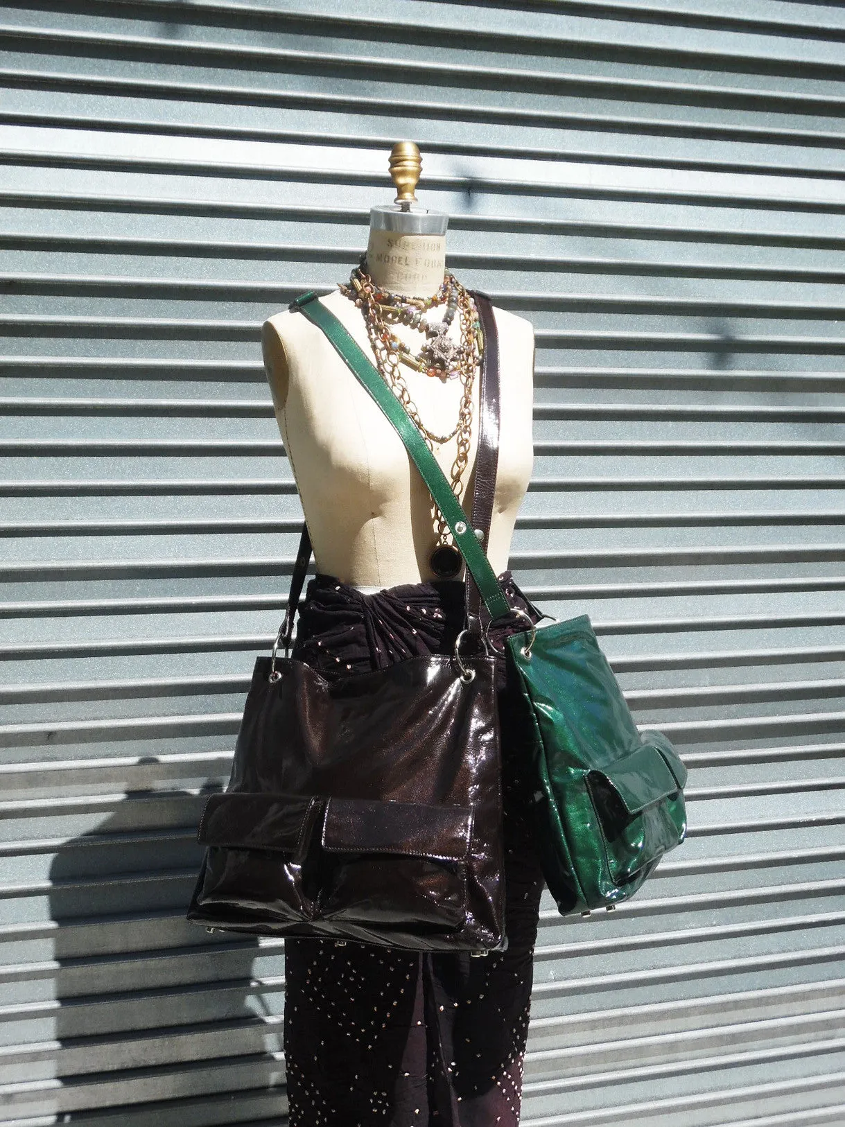 Gapock X Crossbody Travel Bag Patent Leather Bottle Green