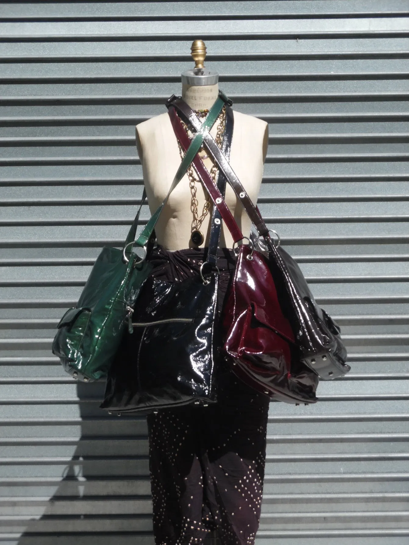 Gapock X Crossbody Travel Bag Patent Leather Bottle Green