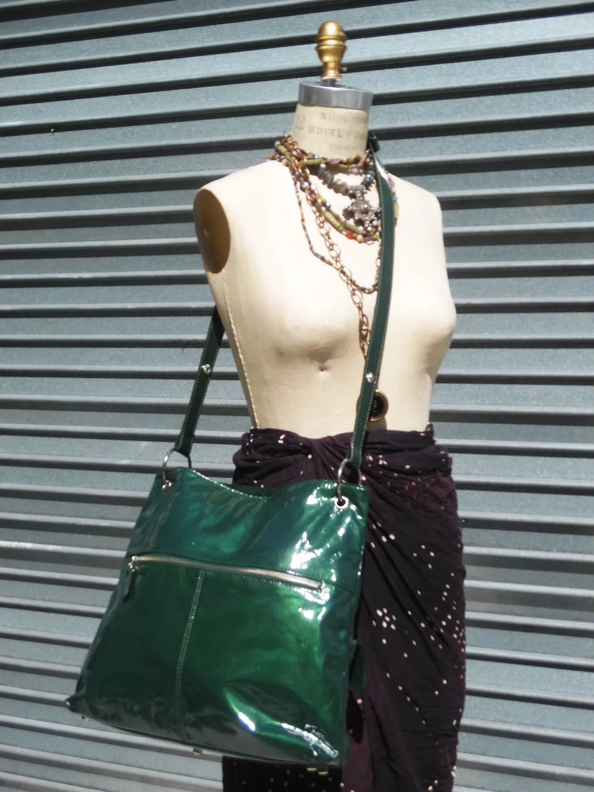 Gapock X Crossbody Travel Bag Patent Leather Bottle Green