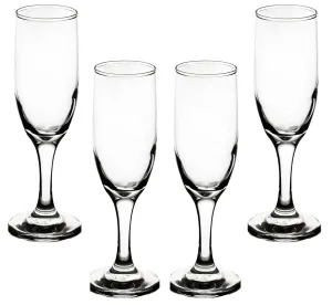 GIFTS PLAZA Clear Flute Glassware 6 Ounce - Set of 4 Stemmed Champagne Glasses - Transparent Glass for Wine and Beverages - Elegant Drinkware for Special Occasion, Birthday, Party and Weddings