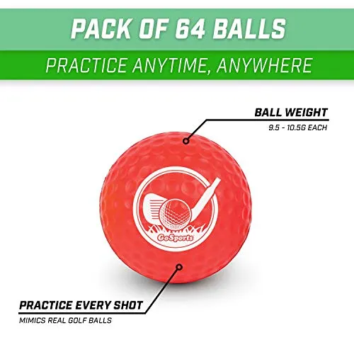 GoSports Foam Golf Practice Balls - 64 Pack | Realistic Feel and Limited Flight | Use Indoors or Outdoors