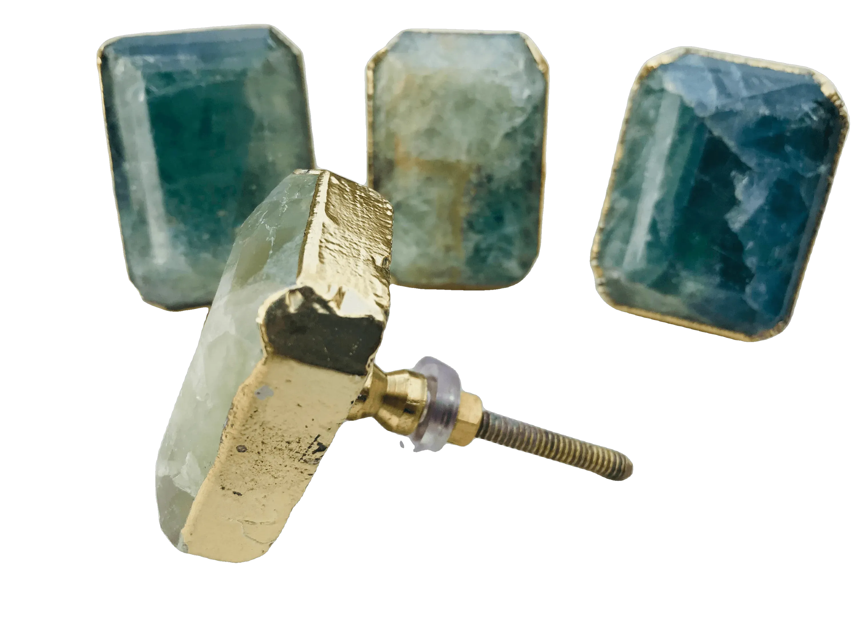 Green Fluorite Quartz Cabinet Door Pull Handle - Set of 4