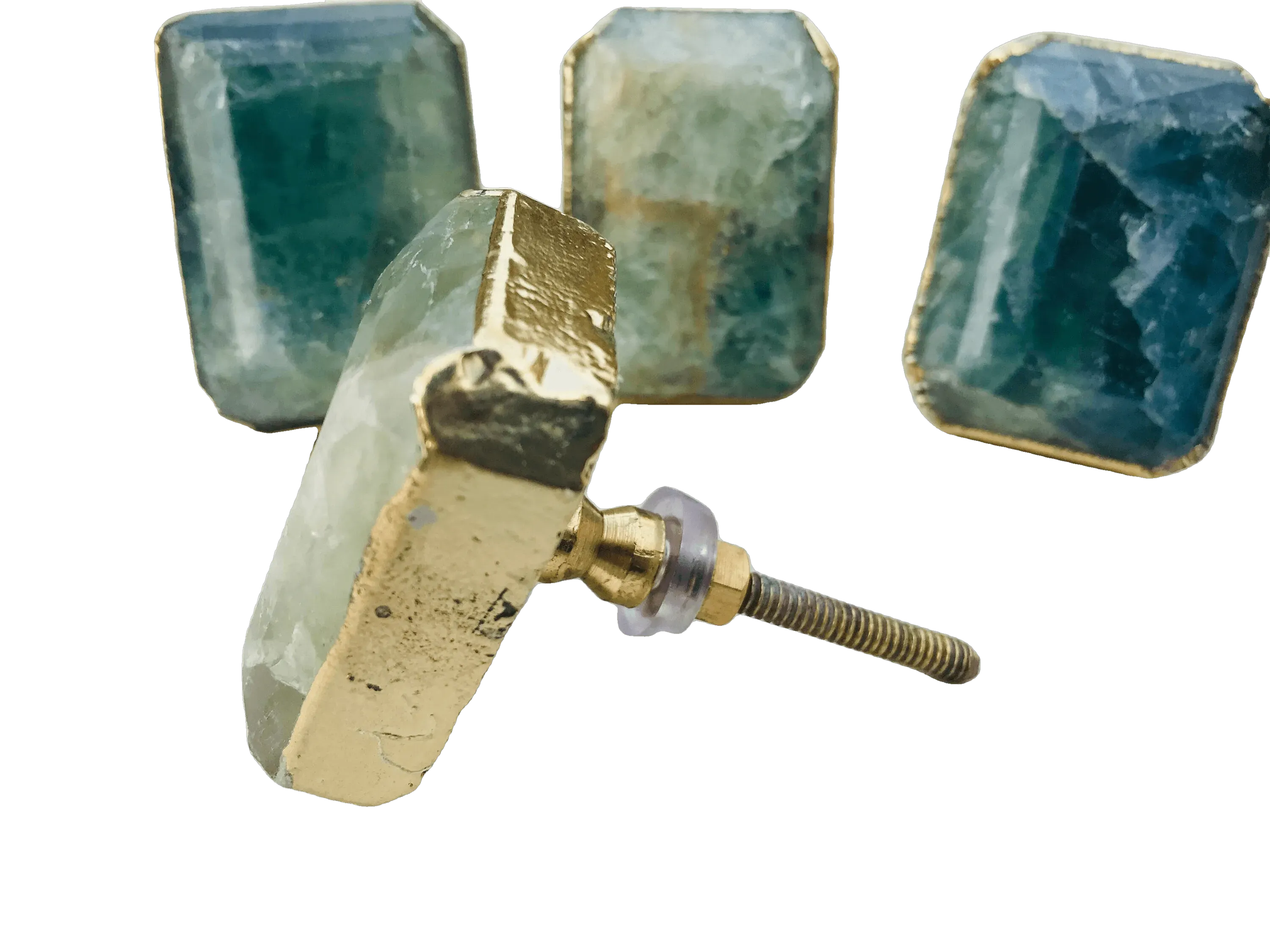 Green Fluorite Quartz Cabinet Door Pull Handle - Set of 4