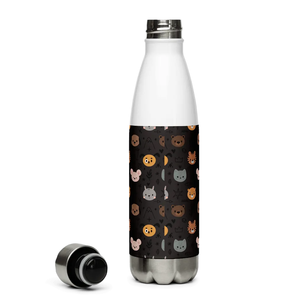 Grey Animal Faces Water Bottle