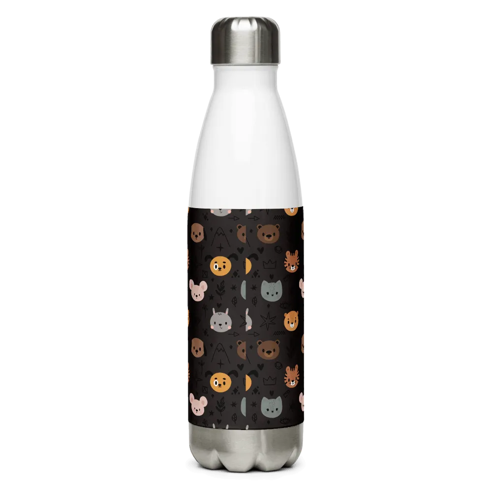 Grey Animal Faces Water Bottle