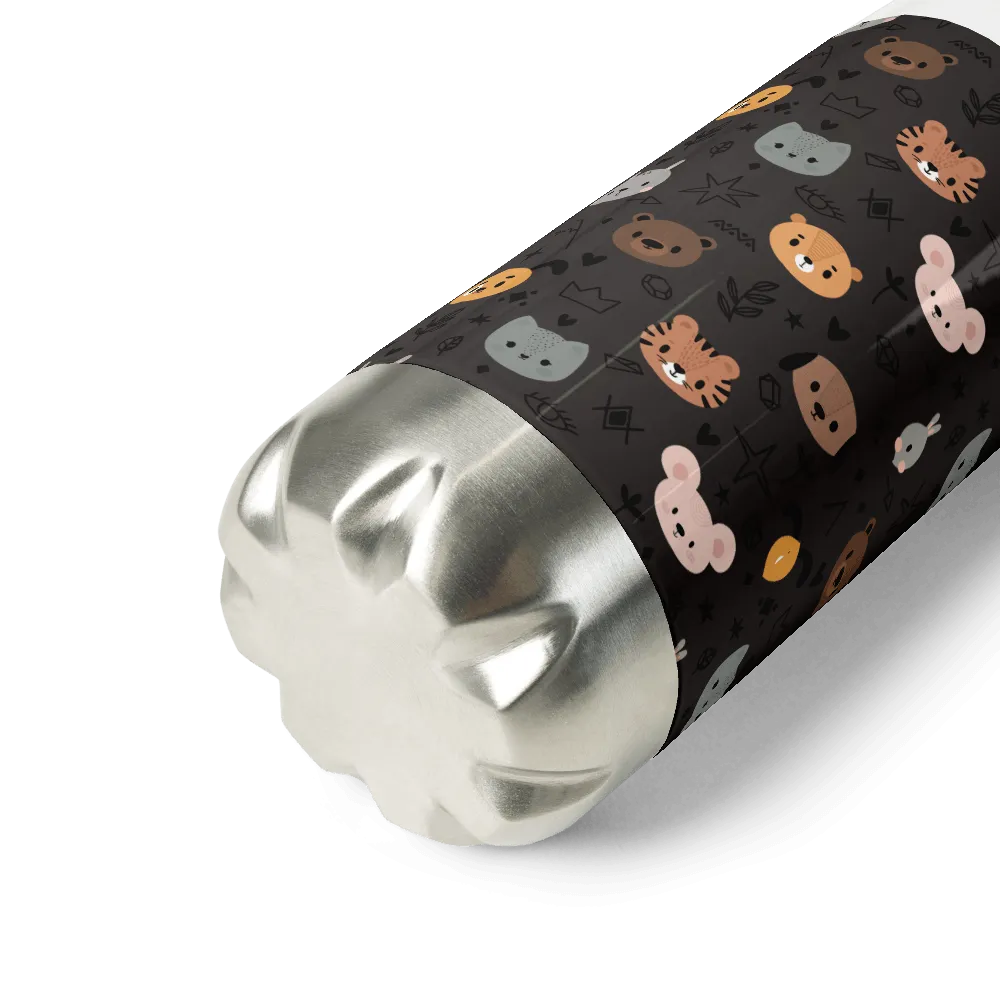 Grey Animal Faces Water Bottle