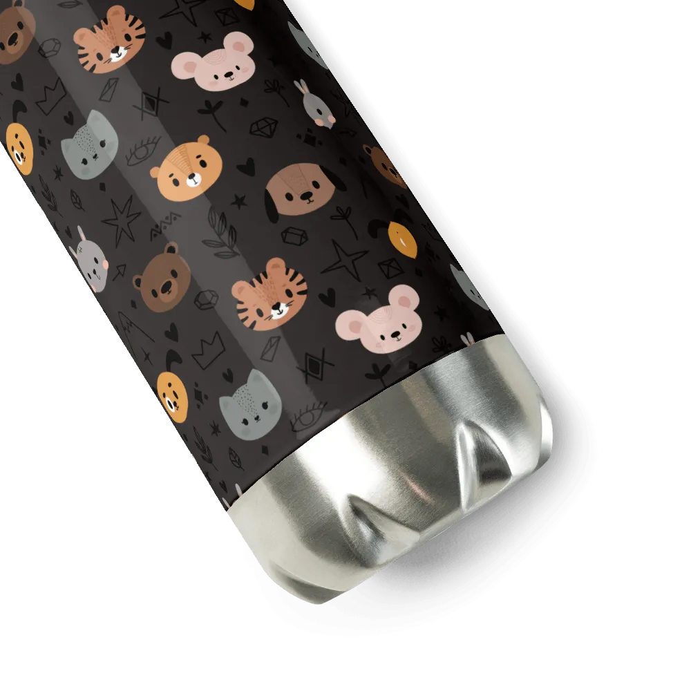 Grey Animal Faces Water Bottle
