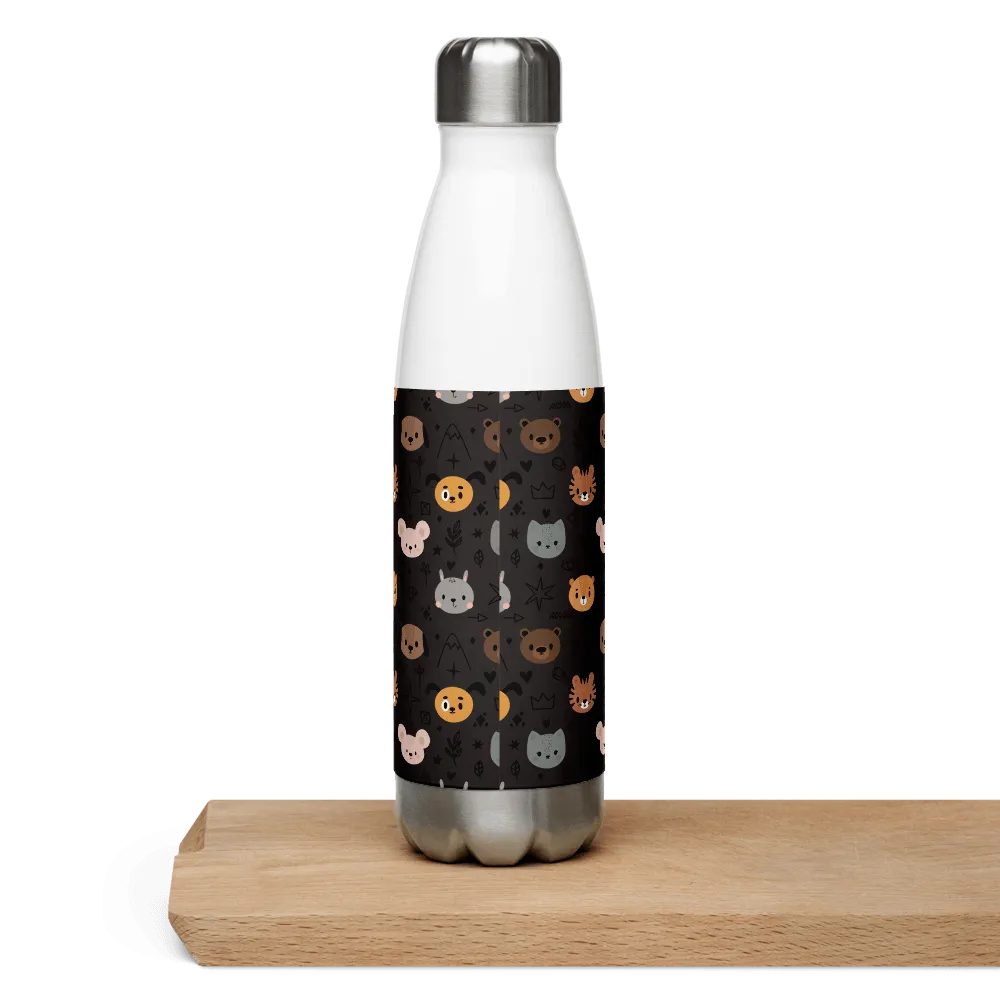 Grey Animal Faces Water Bottle
