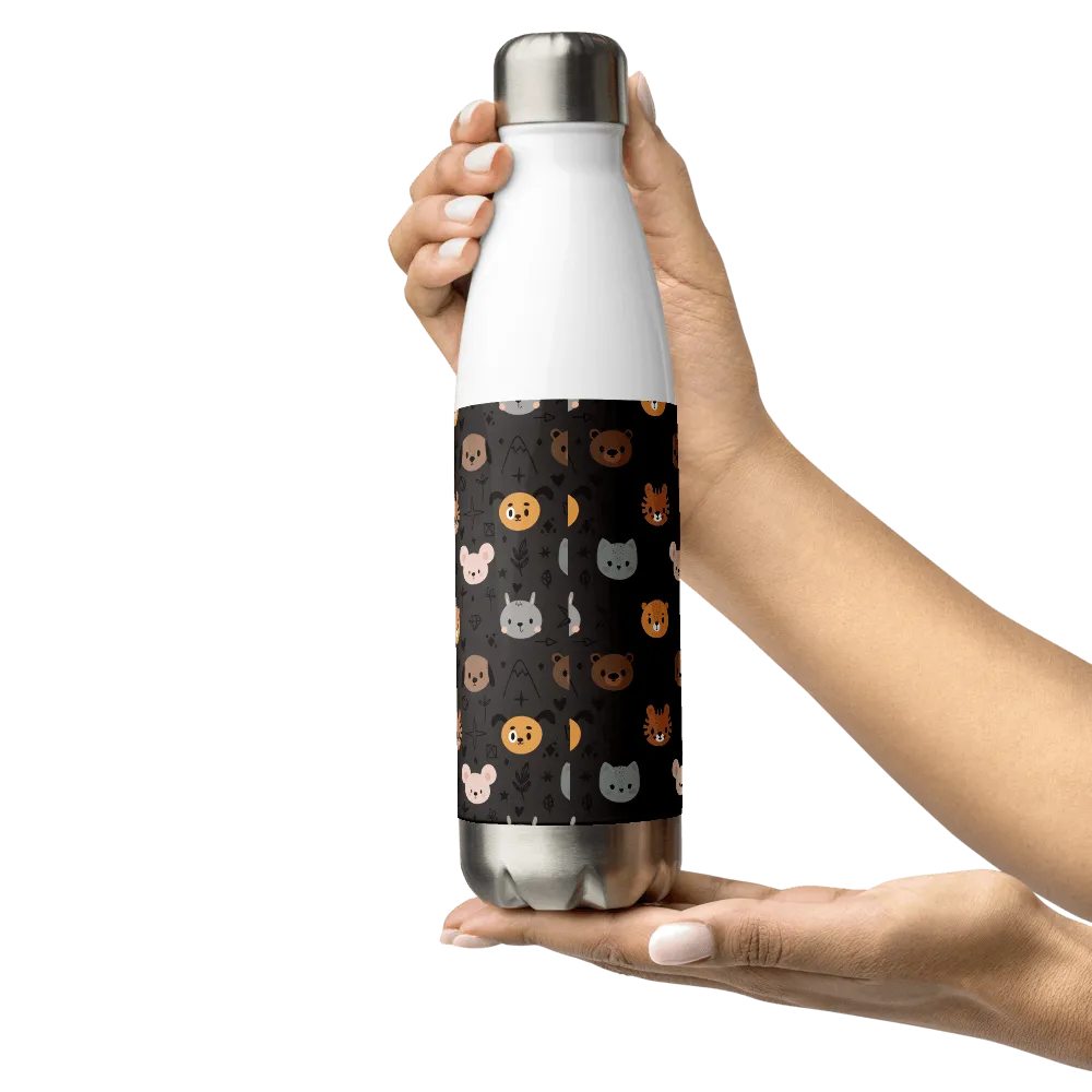 Grey Animal Faces Water Bottle
