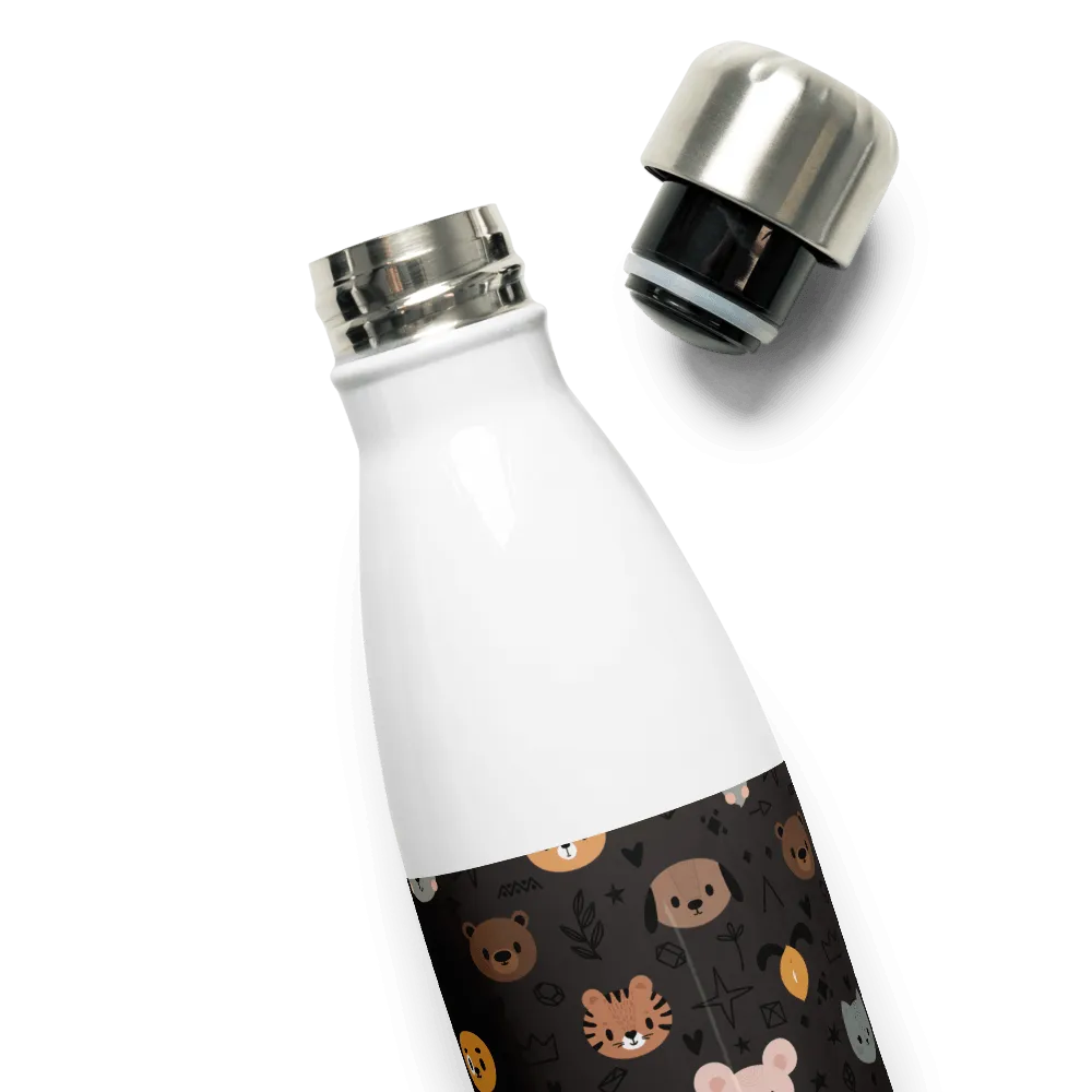 Grey Animal Faces Water Bottle