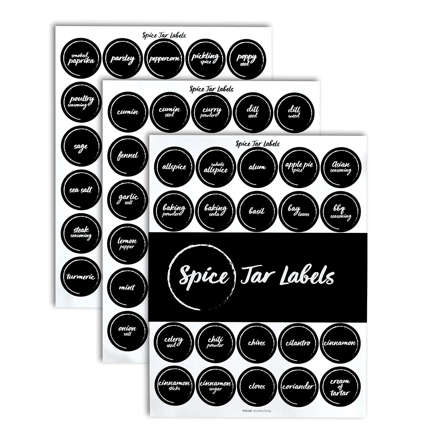 Home Advantage | Black Spice Jar Labels Round| Organize Spices - Made in the U.S.A. (Chalkboard)