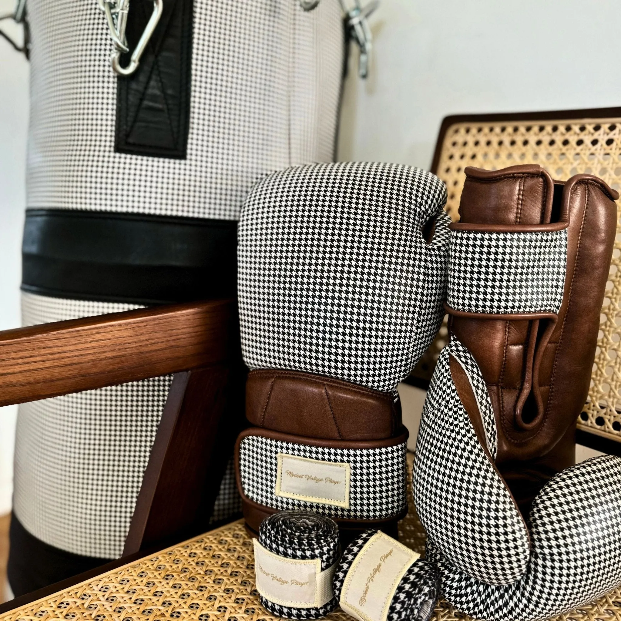 Houndstooth Leather Heavy Punching Bag (un-filled)