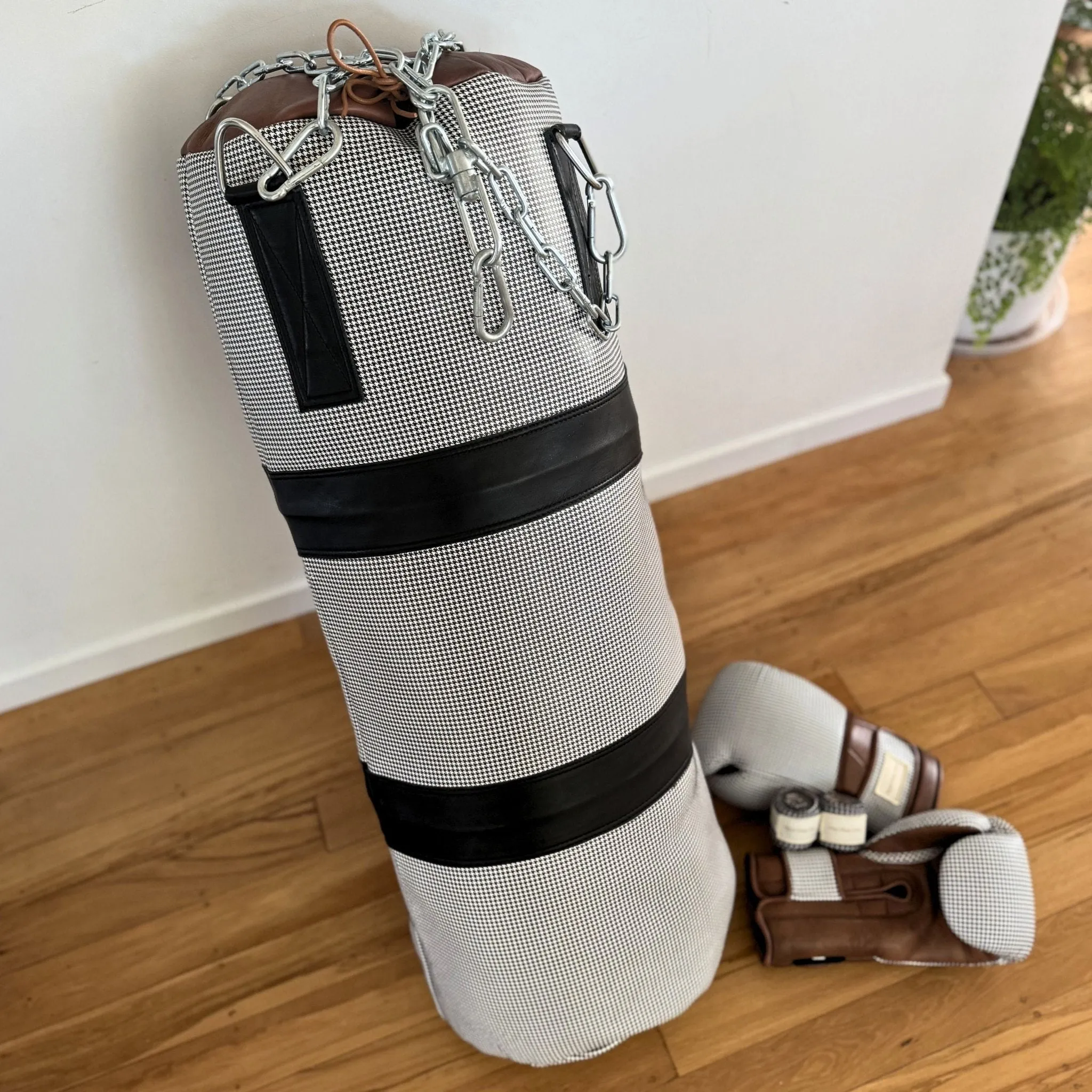 Houndstooth Leather Heavy Punching Bag (un-filled)