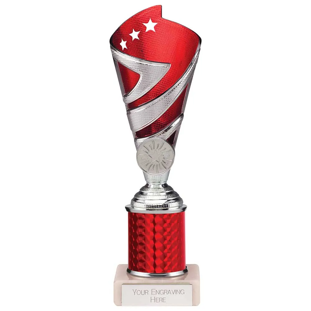 Hurricane Multisport Plastic Tube Trophy Cup - Silver & Red