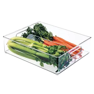 iDesign Divided Plastic Storage Organizer Bin Tote with Handles for Kitchen, Fridge, Freezer, Pantry, Under Sink, and Cabinet Organization, BPA-Free, 12" x 4" x 14.5", Clear