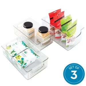 iDesign Plastic Storage Bin with Handles for Kitchen, Fridge, Freezer, Pantry, and Cabinet Organization, BPA-Free, Set, Clear