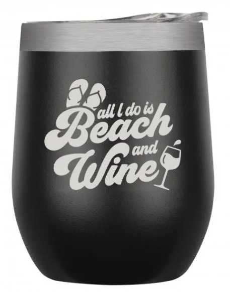 Insulated Wine Tumbler - Beach & Wine - Black Matte
