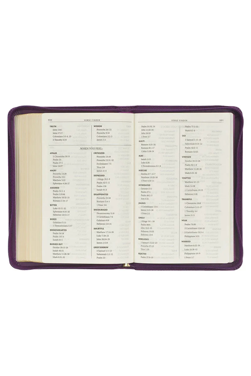 Iris Purple Faux Leather KJV Zippered Compact Bible