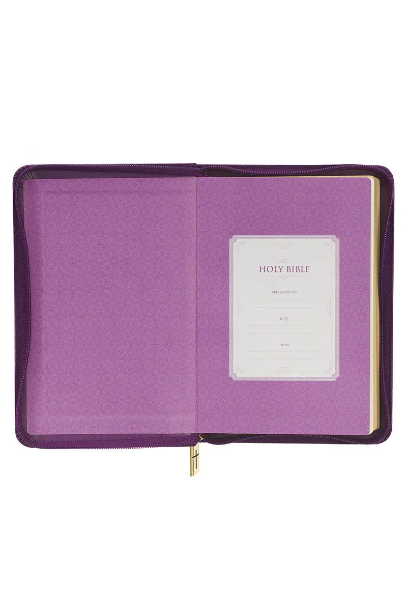 Iris Purple Faux Leather KJV Zippered Compact Bible