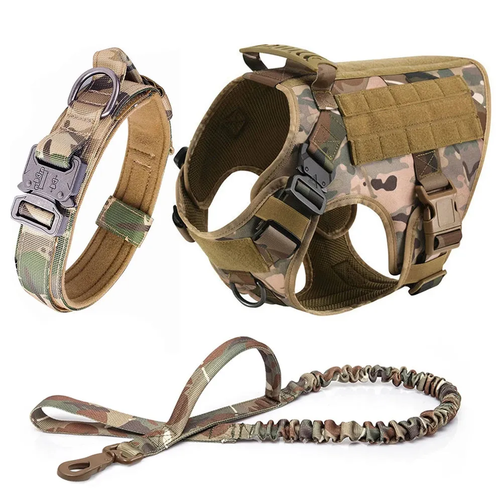 Large Dog Harness Collar Leash Molle Pouches Pet