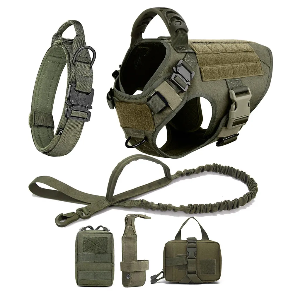 Large Dog Harness Collar Leash Molle Pouches Pet