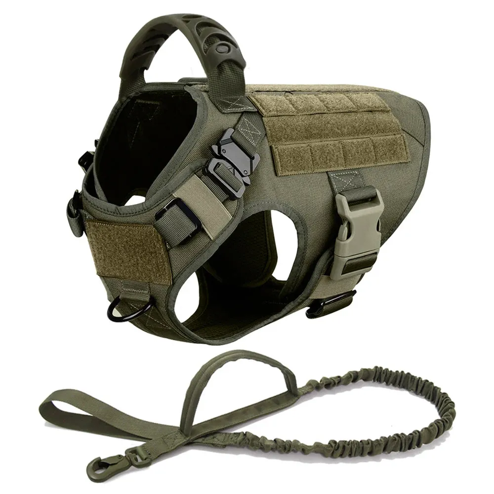 Large Dog Harness Collar Leash Molle Pouches Pet